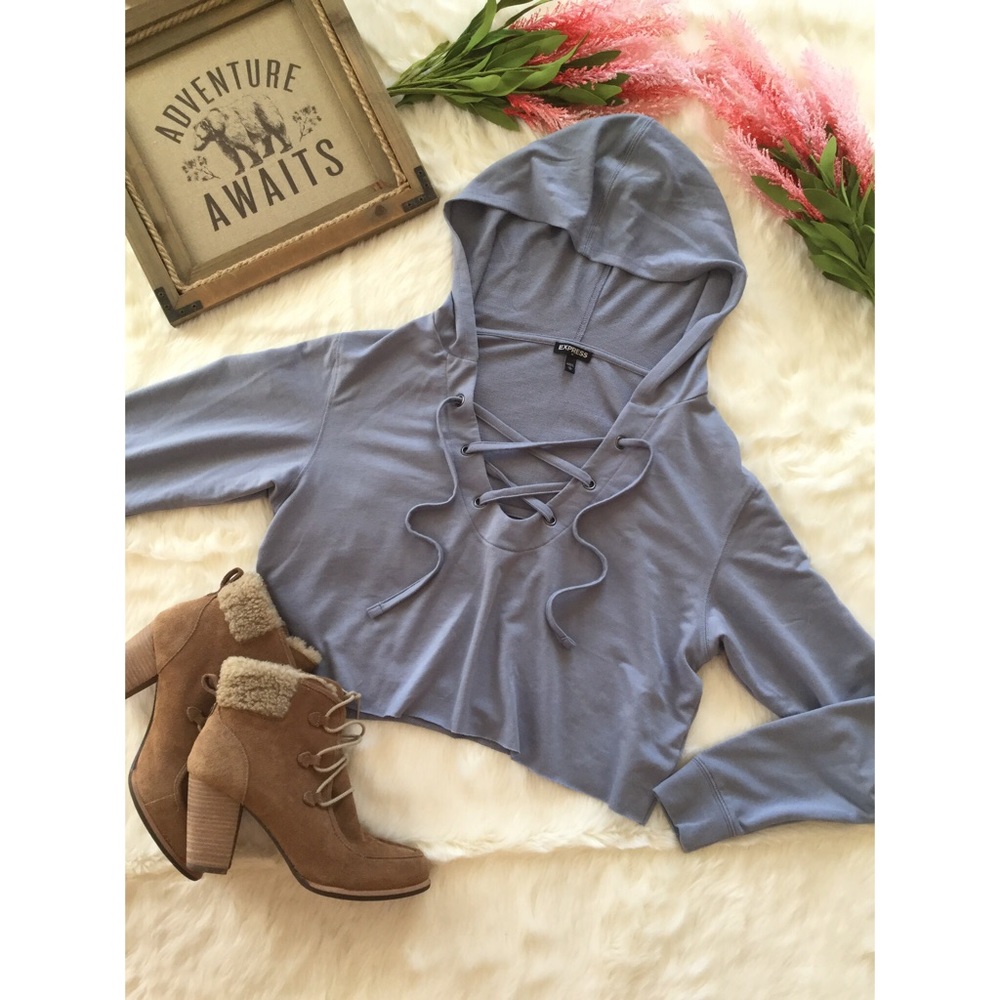 SOLD🚫Express Dusky Lotus Petal Lace Up Hoodie - Picture 2 of 8